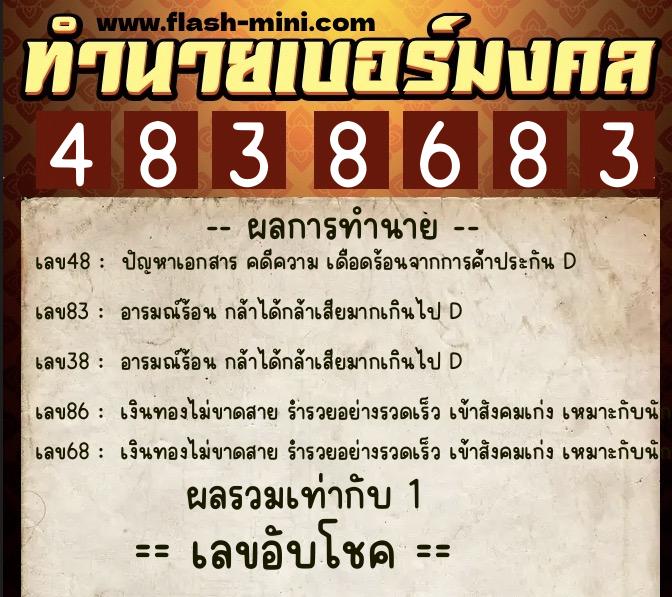 ทำนายเบอร์มงคล 0XX-4838683  ทำนายเบอร์มงคล หมายเลข 084-483868 