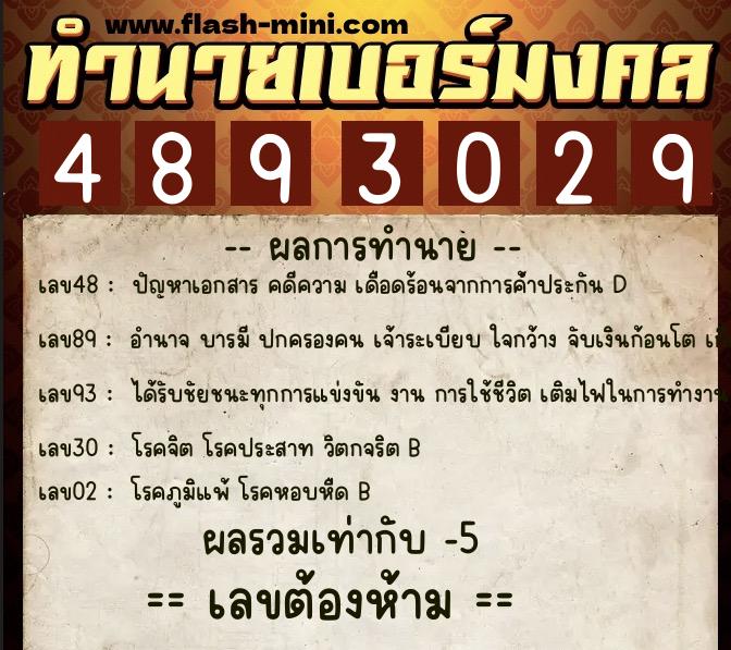 ทำนายเบอร์มงคล 0XX-4893029  ทำนายเบอร์มงคล หมายเลข 097-489302 