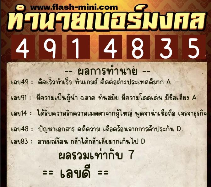 ทำนายเบอร์มงคล 0XX-4914835 ทำนายเบอร์มงคล หมายเลข 082-491483 ทำนายเบอร์มงคล 0XX-4914835 ทำนายเบอร์มงคล หมายเลข 082-491483