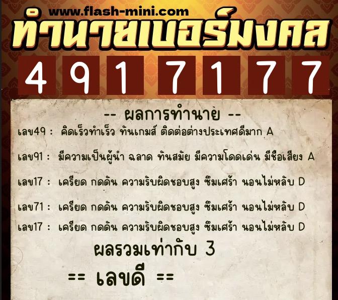 ทำนายเบอร์มงคล 0XX-4917177 ทำนายเบอร์มงคล หมายเลข 067-491717 ทำนายเบอร์มงคล 0XX-4917177 ทำนายเบอร์มงคล หมายเลข 067-491717