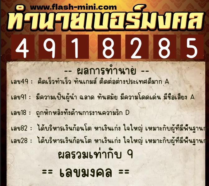 ทำนายเบอร์มงคล 0XX-4918285 ทำนายเบอร์มงคล หมายเลข 066-491828 ทำนายเบอร์มงคล 0XX-4918285 ทำนายเบอร์มงคล หมายเลข 066-491828