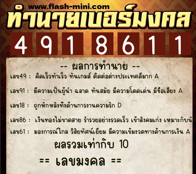 ทำนายเบอร์มงคล 0XX-4918611 ทำนายเบอร์มงคล หมายเลข 067-491861 ทำนายเบอร์มงคล 0XX-4918611 ทำนายเบอร์มงคล หมายเลข 067-491861
