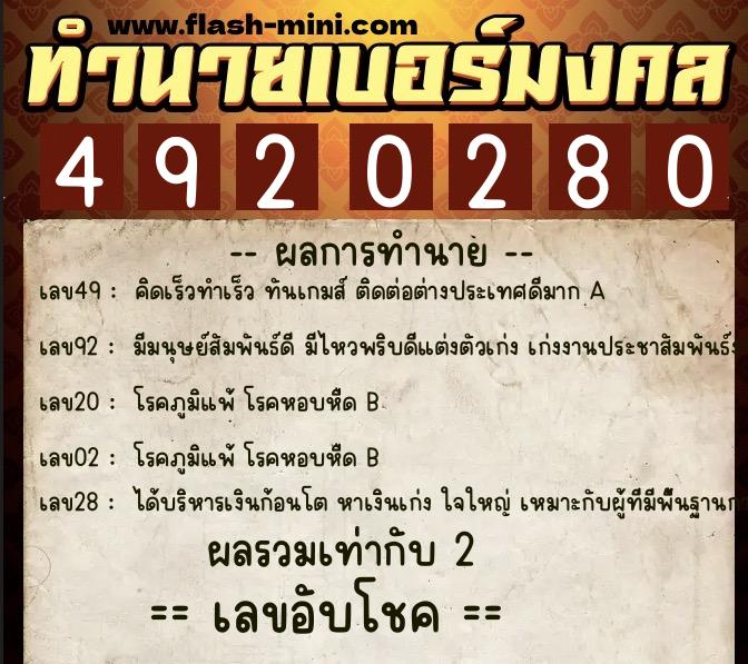 ทำนายเบอร์มงคล 0XX-4920280 ทำนายเบอร์มงคล หมายเลข 063-492028 ทำนายเบอร์มงคล 0XX-4920280 ทำนายเบอร์มงคล หมายเลข 063-492028
