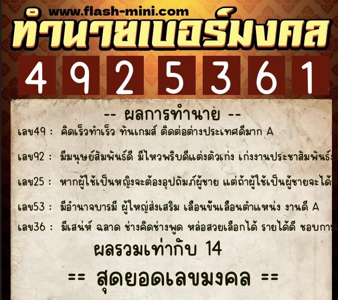 ทำนายเบอร์มงคล 0XX-4925361 ทำนายเบอร์มงคล หมายเลข 065-492536 ทำนายเบอร์มงคล 0XX-4925361 ทำนายเบอร์มงคล หมายเลข 065-492536