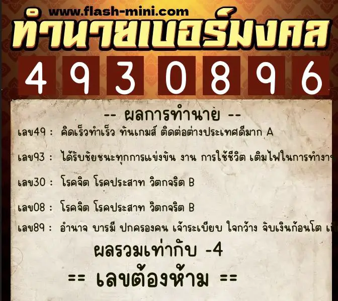 ทำนายเบอร์มงคล 0XX-4930896 ทำนายเบอร์มงคล หมายเลข 062-493089 ทำนายเบอร์มงคล 0XX-4930896 ทำนายเบอร์มงคล หมายเลข 062-493089