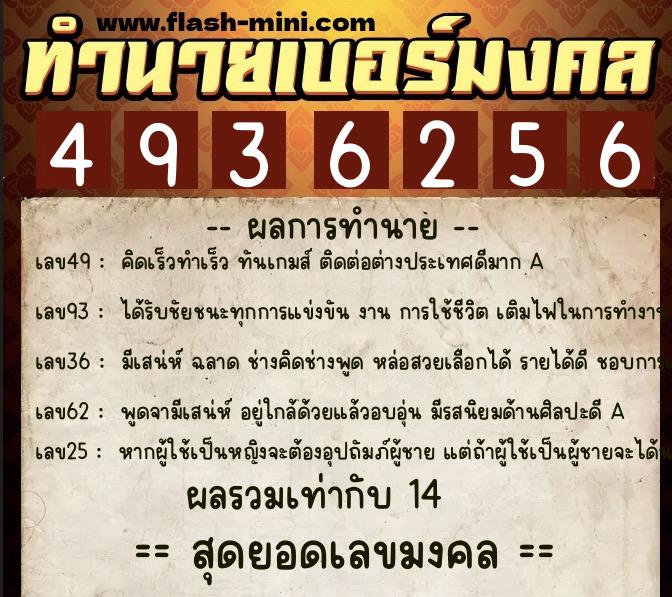 ทำนายเบอร์มงคล 0XX-4936256  ทำนายเบอร์มงคล หมายเลข 064-493625 