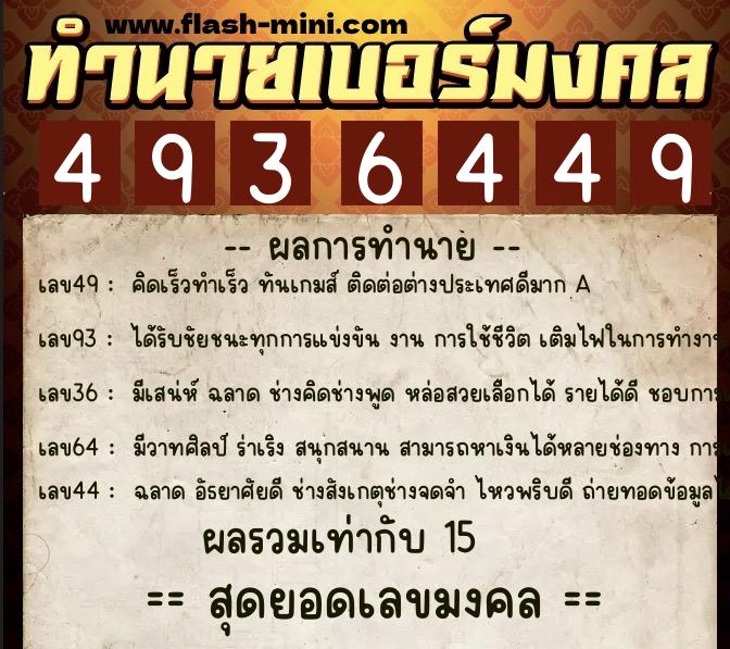 ทำนายเบอร์มงคล 0XX-4936449  ทำนายเบอร์มงคล หมายเลข 089-493644 