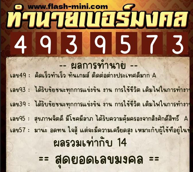 ทำนายเบอร์มงคล 0XX-4939573  ทำนายเบอร์มงคล หมายเลข 064-493957 