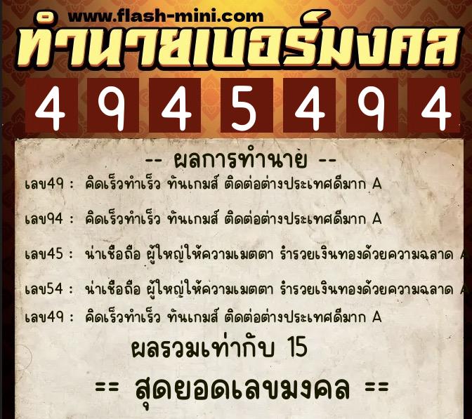 ทำนายเบอร์มงคล 0XX-4945494  ทำนายเบอร์มงคล หมายเลข 068-494549 