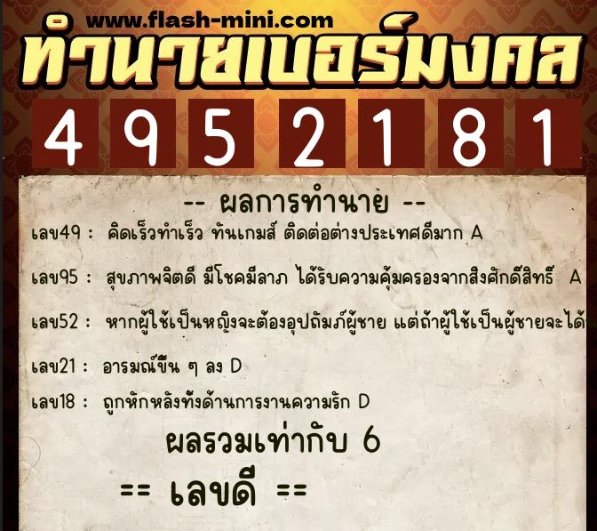 ทำนายเบอร์มงคล 0XX-4952181 ทำนายเบอร์มงคล หมายเลข 091-495218 ทำนายเบอร์มงคล 0XX-4952181 ทำนายเบอร์มงคล หมายเลข 091-495218