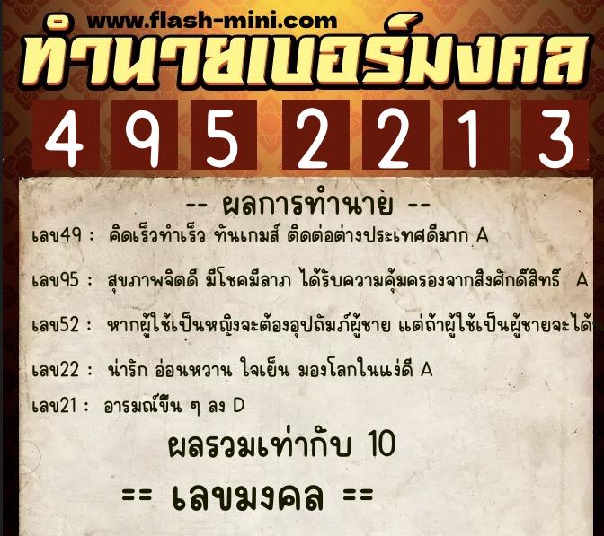 ทำนายเบอร์มงคล 0XX-4952213  ทำนายเบอร์มงคล หมายเลข 094-495221 