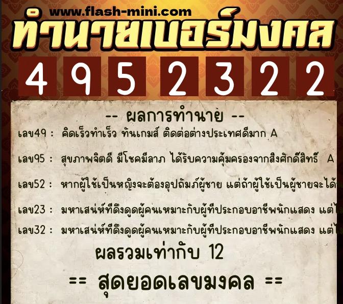 ทำนายเบอร์มงคล 0XX-4952322 ทำนายเบอร์มงคล หมายเลข 081-495232 ทำนายเบอร์มงคล 0XX-4952322 ทำนายเบอร์มงคล หมายเลข 081-495232