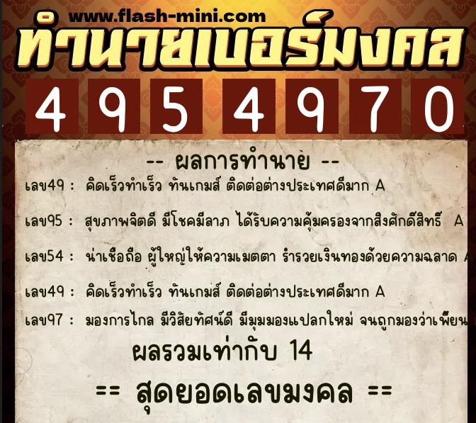 ทำนายเบอร์มงคล 0XX-4954970  ทำนายเบอร์มงคล หมายเลข 095-495497 