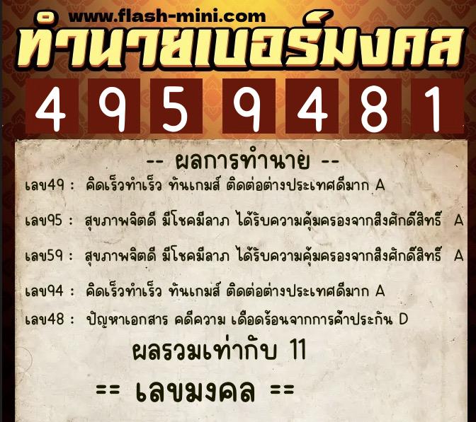 ทำนายเบอร์มงคล 0XX-4959481  ทำนายเบอร์มงคล หมายเลข 063-495948 