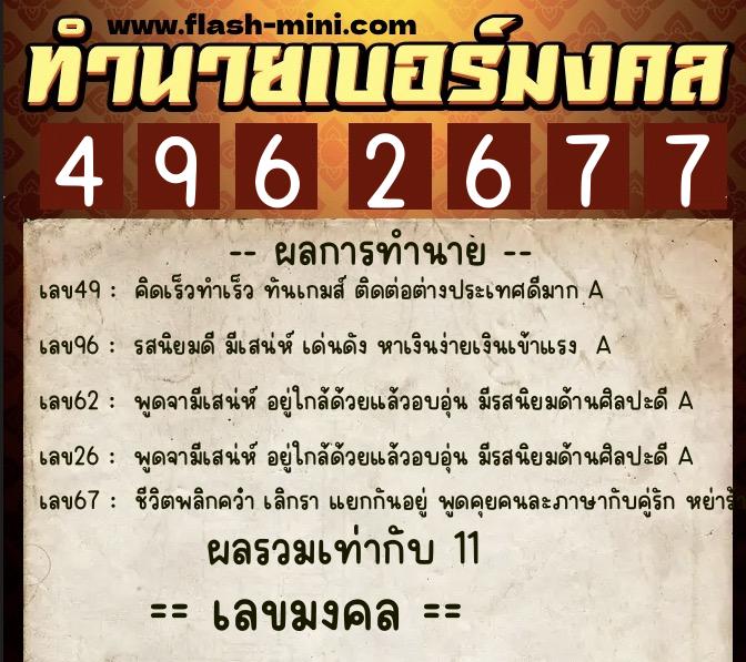 ทำนายเบอร์มงคล 0XX-4962677 ทำนายเบอร์มงคล หมายเลข 069-496267 ทำนายเบอร์มงคล 0XX-4962677 ทำนายเบอร์มงคล หมายเลข 069-496267