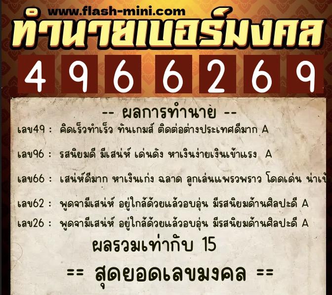 ทำนายเบอร์มงคล 0XX-4966269  ทำนายเบอร์มงคล หมายเลข 094-496626 