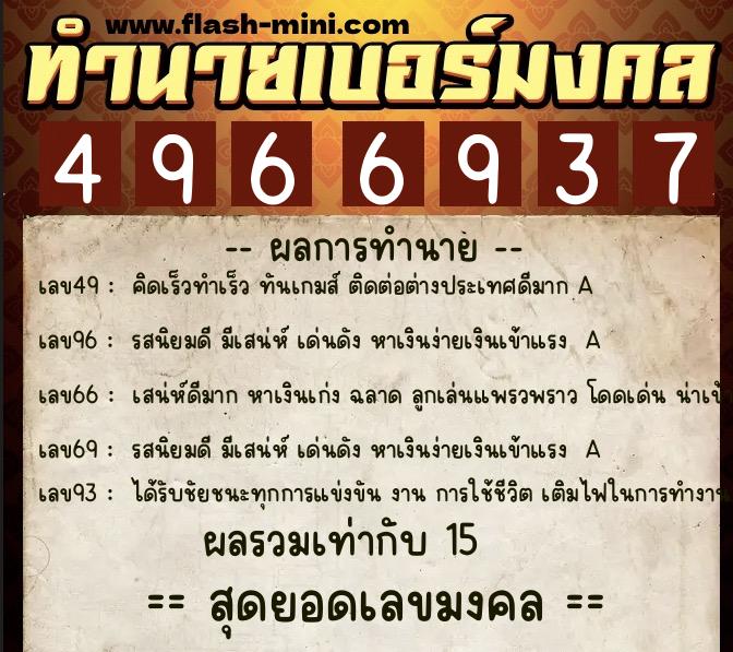 ทำนายเบอร์มงคล 0XX-4966937  ทำนายเบอร์มงคล หมายเลข 088-496693 