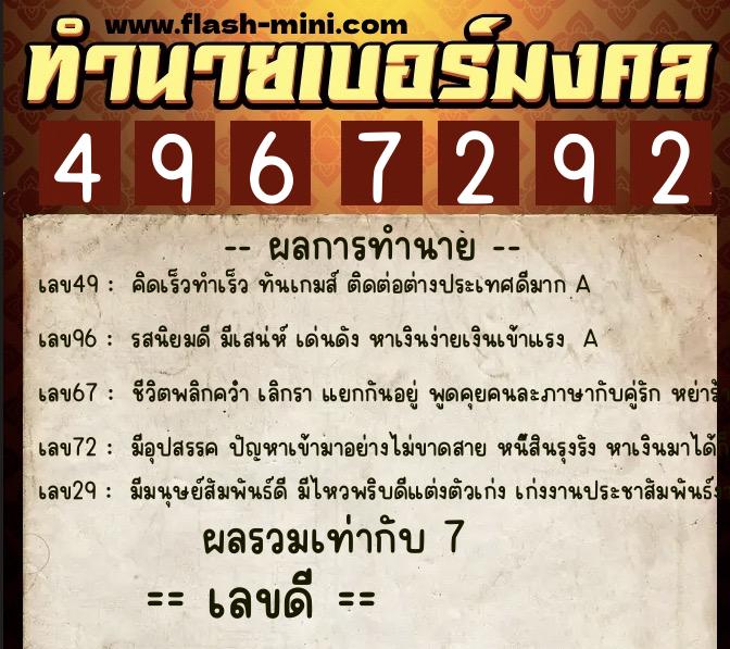 ทำนายเบอร์มงคล 0XX-4967292 ทำนายเบอร์มงคล หมายเลข 069-496729 ทำนายเบอร์มงคล 0XX-4967292 ทำนายเบอร์มงคล หมายเลข 069-496729