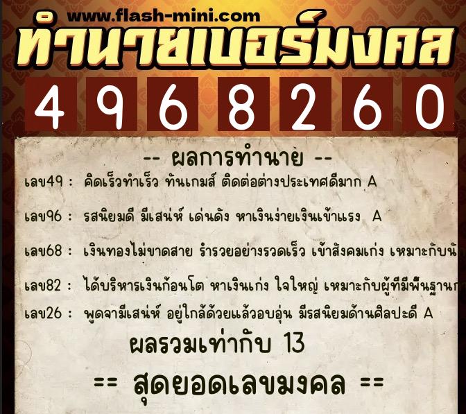 ทำนายเบอร์มงคล 0XX-4968260 ทำนายเบอร์มงคล หมายเลข 063-496826 ทำนายเบอร์มงคล 0XX-4968260 ทำนายเบอร์มงคล หมายเลข 063-496826