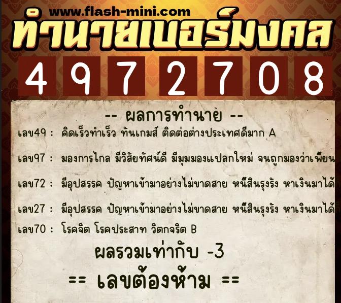 ทำนายเบอร์มงคล 0XX-4972708 ทำนายเบอร์มงคล หมายเลข 099-497270 ทำนายเบอร์มงคล 0XX-4972708 ทำนายเบอร์มงคล หมายเลข 099-497270