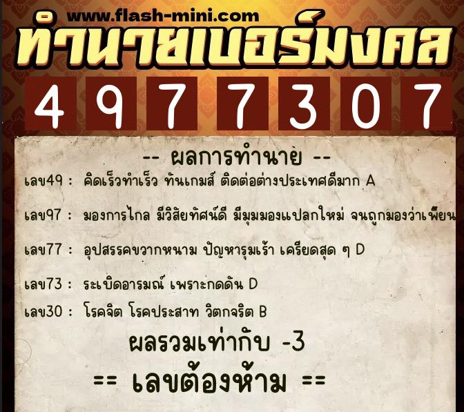 ทำนายเบอร์มงคล 0XX-4977307 ทำนายเบอร์มงคล หมายเลข 095-497730 ทำนายเบอร์มงคล 0XX-4977307 ทำนายเบอร์มงคล หมายเลข 095-497730