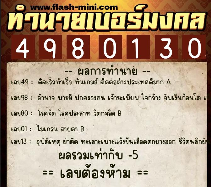 ทำนายเบอร์มงคล 0XX-4980130 ทำนายเบอร์มงคล หมายเลข 060-498013 ทำนายเบอร์มงคล 0XX-4980130 ทำนายเบอร์มงคล หมายเลข 060-498013