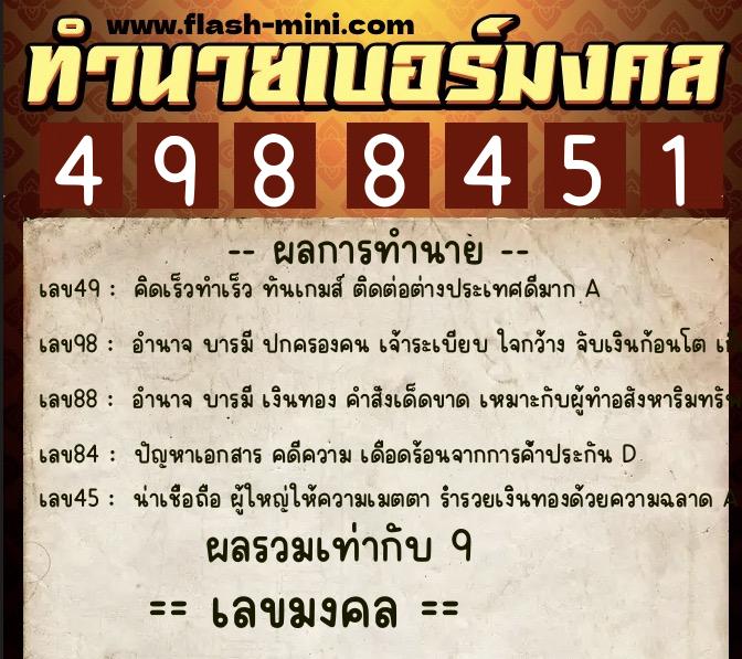 ทำนายเบอร์มงคล 0XX-4988451 ทำนายเบอร์มงคล หมายเลข 061-498845 ทำนายเบอร์มงคล 0XX-4988451 ทำนายเบอร์มงคล หมายเลข 061-498845