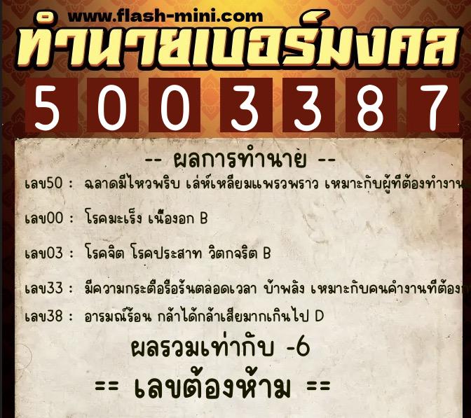 ทำนายเบอร์มงคล 0XX-5003387 ทำนายเบอร์มงคล หมายเลข 062-500338 ทำนายเบอร์มงคล 0XX-5003387 ทำนายเบอร์มงคล หมายเลข 062-500338