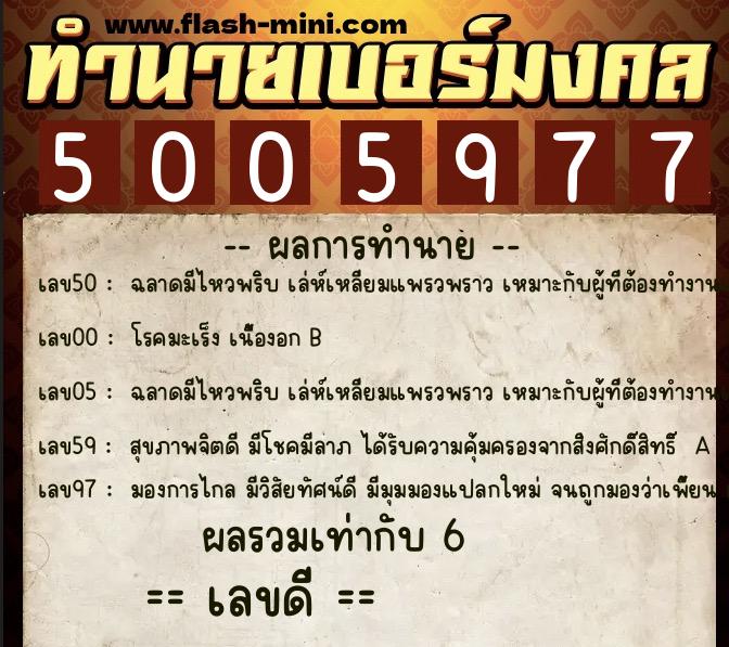 ทำนายเบอร์มงคล 0XX-5005977  ทำนายเบอร์มงคล หมายเลข 068-500597 