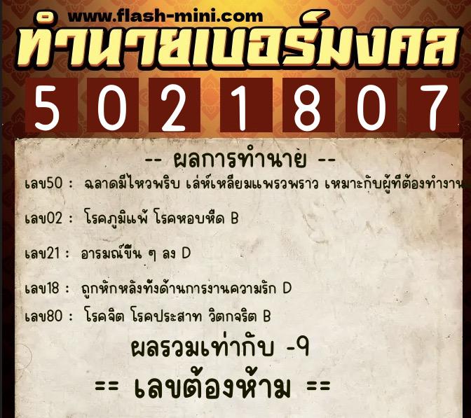 ทำนายเบอร์มงคล 0XX-5021807 ทำนายเบอร์มงคล หมายเลข 082-502180 ทำนายเบอร์มงคล 0XX-5021807 ทำนายเบอร์มงคล หมายเลข 082-502180
