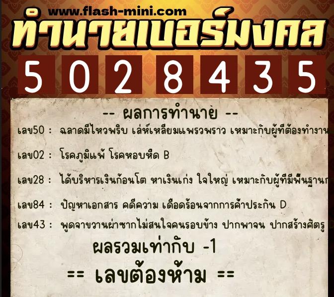 ทำนายเบอร์มงคล 0XX-5028435 ทำนายเบอร์มงคล หมายเลข 062-502843 ทำนายเบอร์มงคล 0XX-5028435 ทำนายเบอร์มงคล หมายเลข 062-502843
