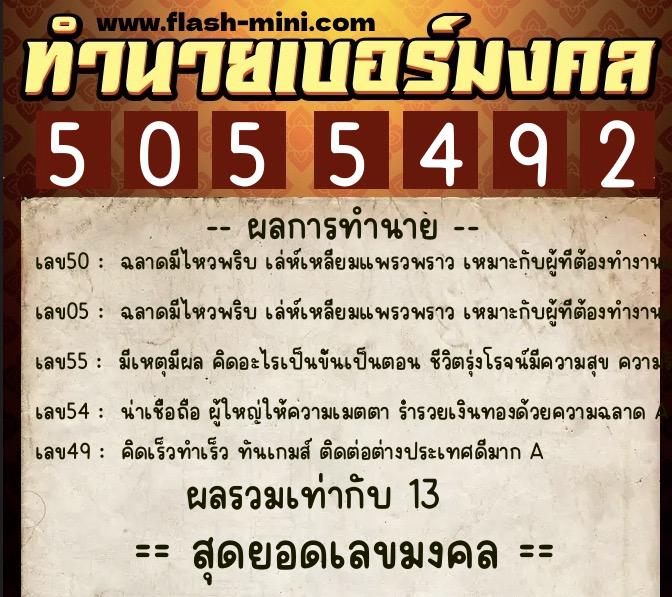 ทำนายเบอร์มงคล 0XX-5055492 ทำนายเบอร์มงคล หมายเลข 061-505549 ทำนายเบอร์มงคล 0XX-5055492 ทำนายเบอร์มงคล หมายเลข 061-505549