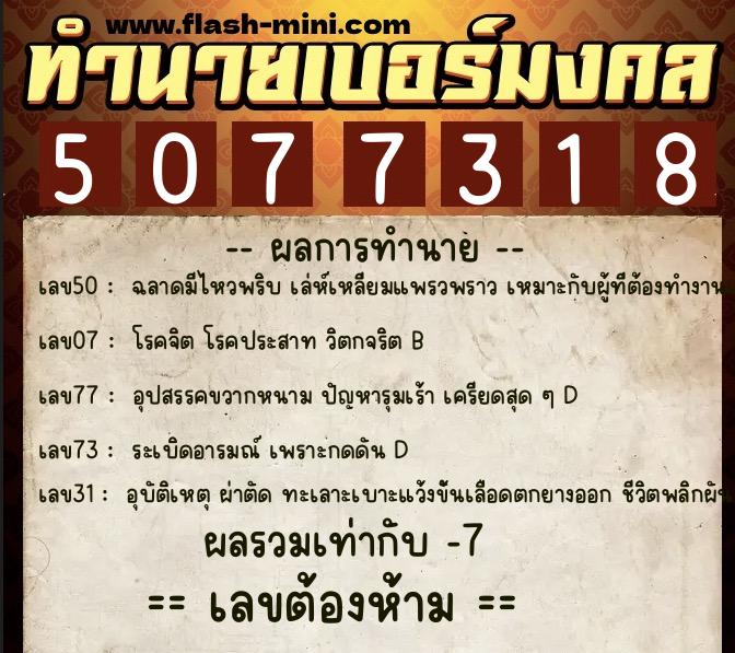 ทำนายเบอร์มงคล 0XX-5077318 ทำนายเบอร์มงคล หมายเลข 099-507731 ทำนายเบอร์มงคล 0XX-5077318 ทำนายเบอร์มงคล หมายเลข 099-507731