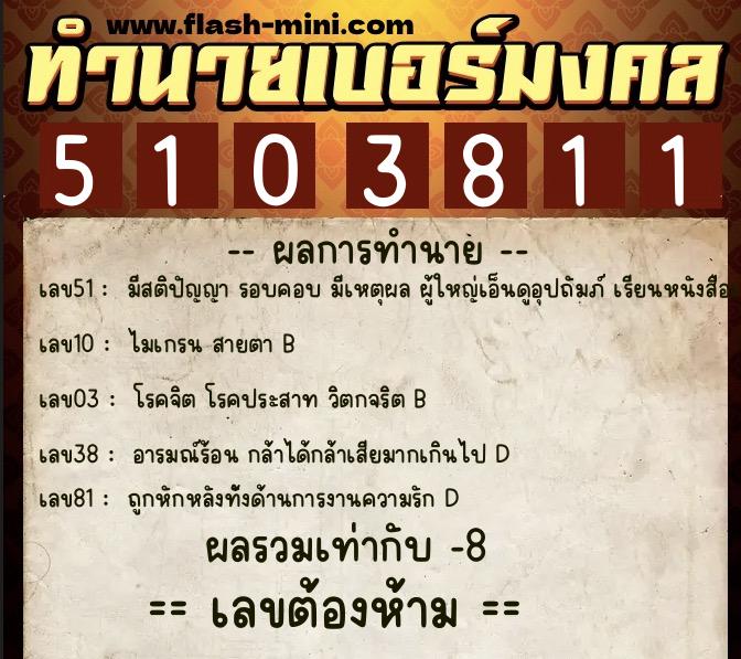 ทำนายเบอร์มงคล 0XX-5103811 ทำนายเบอร์มงคล หมายเลข 060-510381 ทำนายเบอร์มงคล 0XX-5103811 ทำนายเบอร์มงคล หมายเลข 060-510381