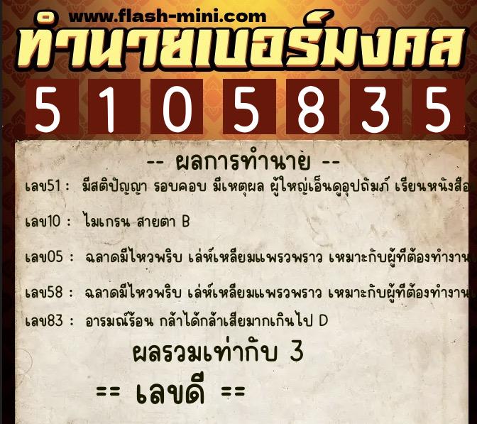 ทำนายเบอร์มงคล 0XX-5105835 ทำนายเบอร์มงคล หมายเลข 061-510583 ทำนายเบอร์มงคล 0XX-5105835 ทำนายเบอร์มงคล หมายเลข 061-510583