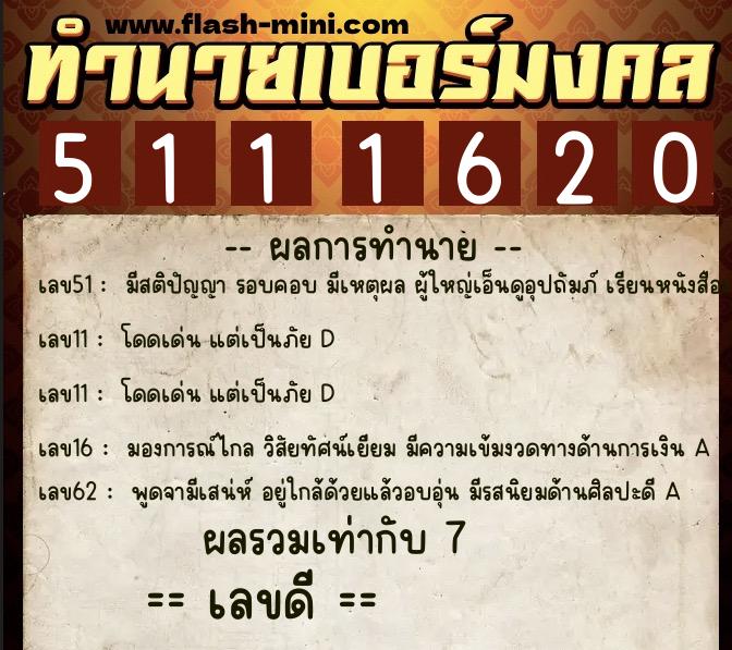 ทำนายเบอร์มงคล 0XX-5111620 ทำนายเบอร์มงคล หมายเลข 082-511162 ทำนายเบอร์มงคล 0XX-5111620 ทำนายเบอร์มงคล หมายเลข 082-511162