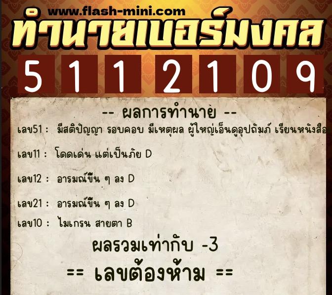 ทำนายเบอร์มงคล 0XX-5112109  ทำนายเบอร์มงคล หมายเลข 094-511210 