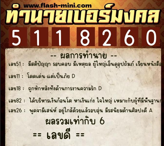 ทำนายเบอร์มงคล 0XX-5118260  ทำนายเบอร์มงคล หมายเลข 069-511826  ทำนายเบอร์มงคล 0XX-5118260  ทำนายเบอร์มงคล หมายเลข 069-511826