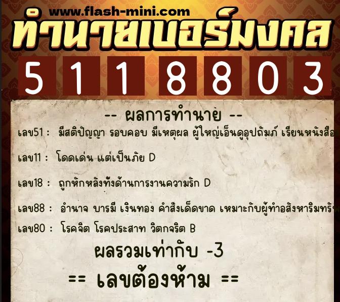 ทำนายเบอร์มงคล 0XX-5118803 ทำนายเบอร์มงคล หมายเลข 090-511880 ทำนายเบอร์มงคล 0XX-5118803 ทำนายเบอร์มงคล หมายเลข 090-511880