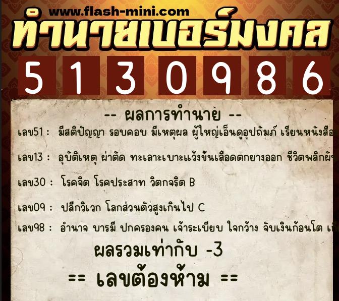 ทำนายเบอร์มงคล 0XX-5130986 ทำนายเบอร์มงคล หมายเลข 067-513098 ทำนายเบอร์มงคล 0XX-5130986 ทำนายเบอร์มงคล หมายเลข 067-513098