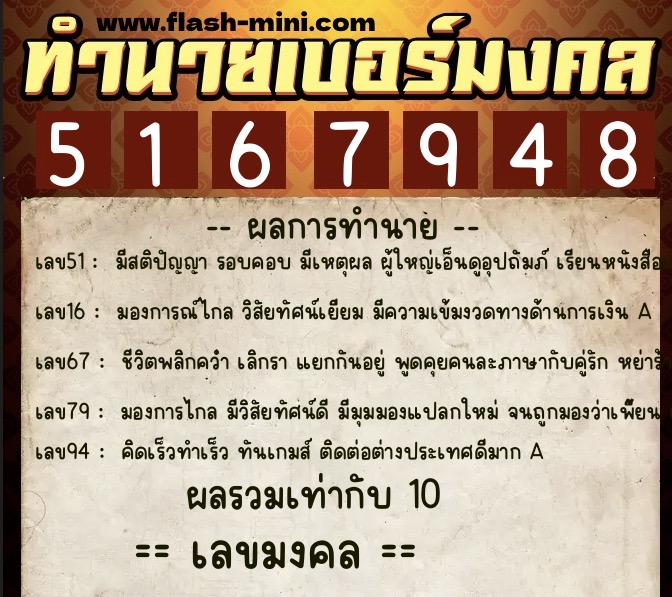 ทำนายเบอร์มงคล 0XX-5167948 ทำนายเบอร์มงคล หมายเลข 068-516794 ทำนายเบอร์มงคล 0XX-5167948 ทำนายเบอร์มงคล หมายเลข 068-516794