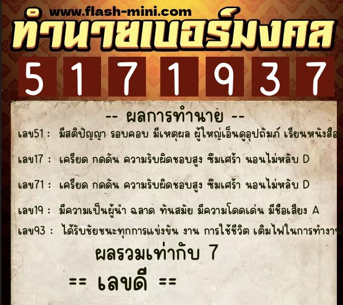 ทำนายเบอร์มงคล 0XX-5171937 ทำนายเบอร์มงคล หมายเลข 064-517193 ทำนายเบอร์มงคล 0XX-5171937 ทำนายเบอร์มงคล หมายเลข 064-517193