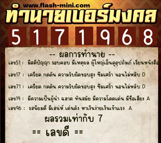 ทำนายเบอร์มงคล 0XX-5171968 ทำนายเบอร์มงคล หมายเลข 092-517196 ทำนายเบอร์มงคล 0XX-5171968 ทำนายเบอร์มงคล หมายเลข 092-517196