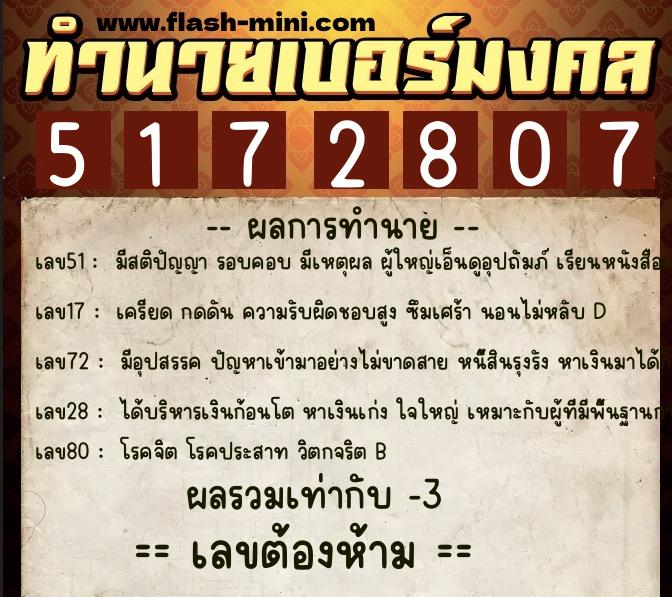 ทำนายเบอร์มงคล 0XX-5172807 ทำนายเบอร์มงคล หมายเลข 087-517280 ทำนายเบอร์มงคล 0XX-5172807 ทำนายเบอร์มงคล หมายเลข 087-517280