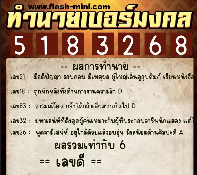 ทำนายเบอร์มงคล 0XX-5183268 ทำนายเบอร์มงคล หมายเลข 068-518326 ทำนายเบอร์มงคล 0XX-5183268 ทำนายเบอร์มงคล หมายเลข 068-518326