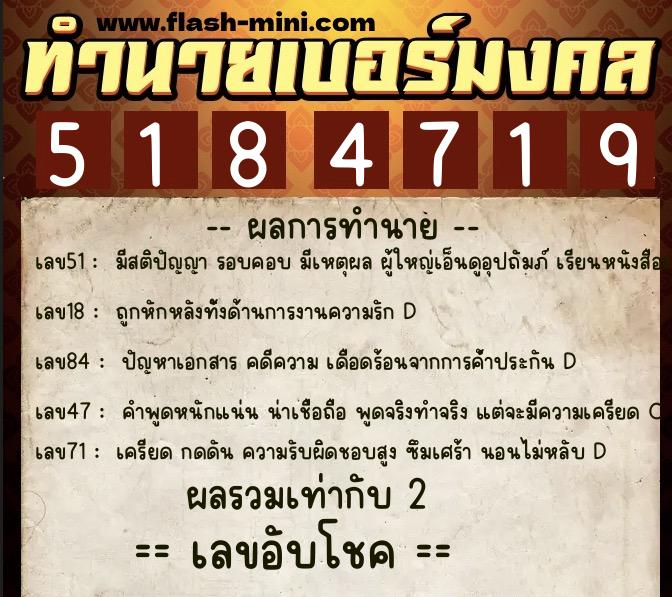 ทำนายเบอร์มงคล 0XX-5184719 ทำนายเบอร์มงคล หมายเลข 097-518471 ทำนายเบอร์มงคล 0XX-5184719 ทำนายเบอร์มงคล หมายเลข 097-518471