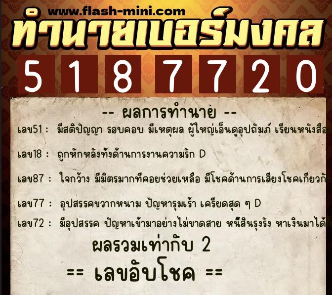 ทำนายเบอร์มงคล 0XX-5187720 ทำนายเบอร์มงคล หมายเลข 065-518772 ทำนายเบอร์มงคล 0XX-5187720 ทำนายเบอร์มงคล หมายเลข 065-518772
