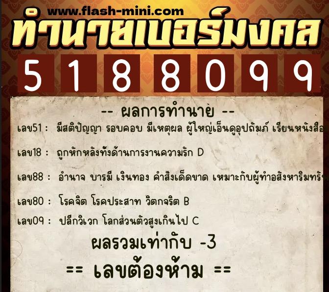ทำนายเบอร์มงคล 0XX-5188099 ทำนายเบอร์มงคล หมายเลข 083-518809 ทำนายเบอร์มงคล 0XX-5188099 ทำนายเบอร์มงคล หมายเลข 083-518809