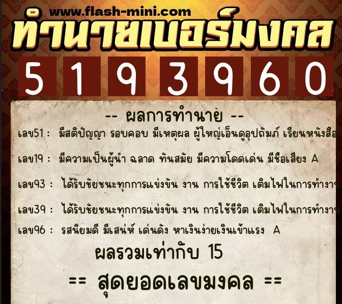 ทำนายเบอร์มงคล 0XX-5193960 ทำนายเบอร์มงคล หมายเลข 063-519396 ทำนายเบอร์มงคล 0XX-5193960 ทำนายเบอร์มงคล หมายเลข 063-519396
