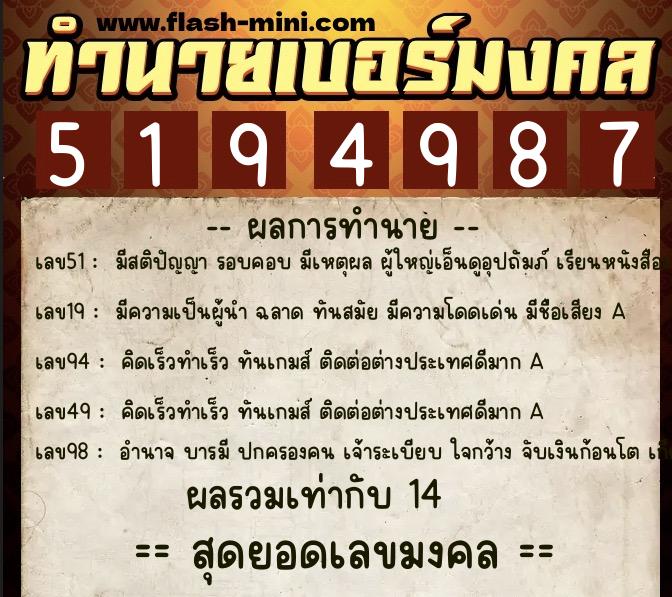 ทำนายเบอร์มงคล 0XX-5194987 ทำนายเบอร์มงคล หมายเลข 098-519498 ทำนายเบอร์มงคล 0XX-5194987 ทำนายเบอร์มงคล หมายเลข 098-519498